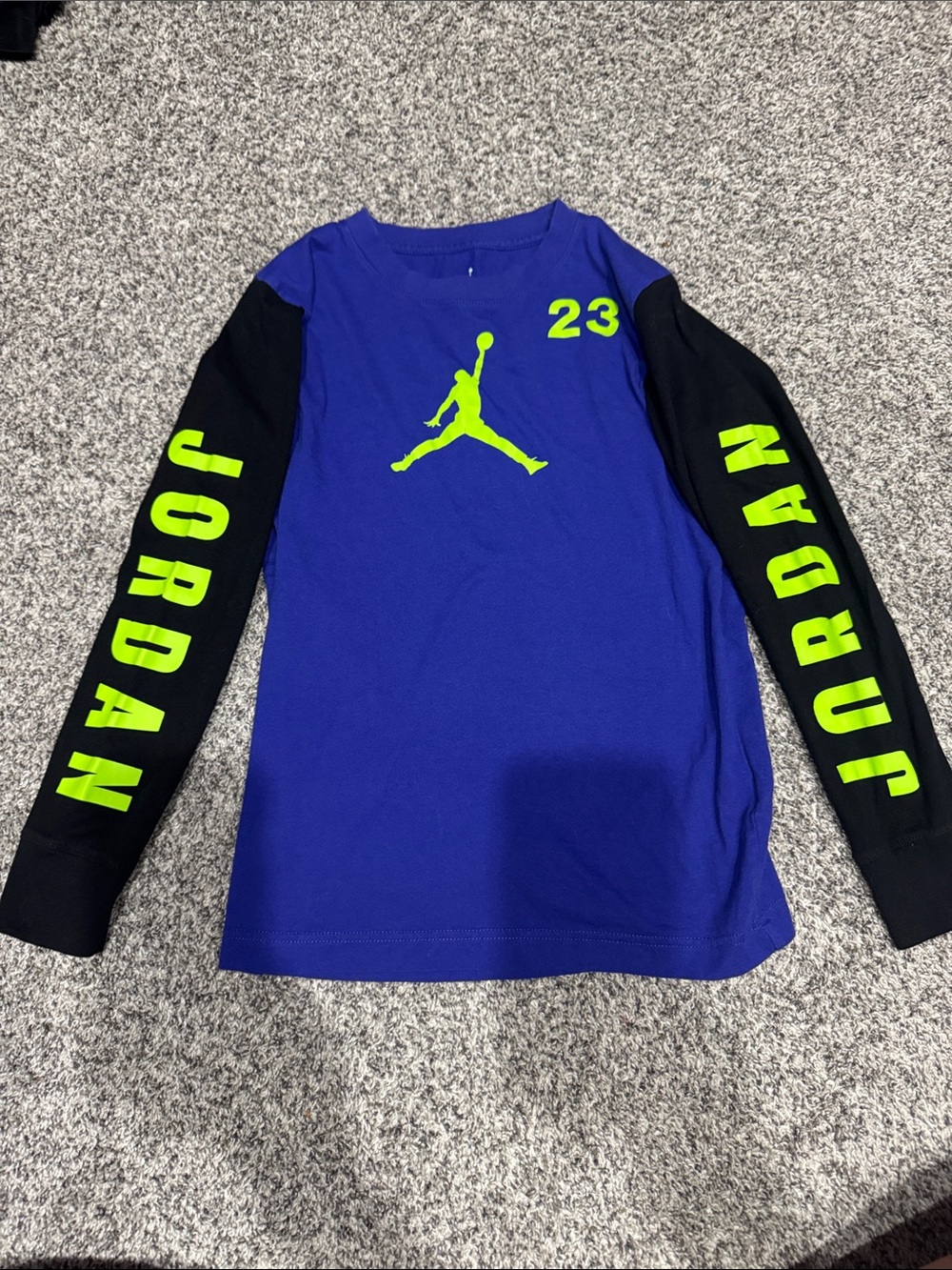Jordan Royal Blue & Black Long-Sleeve Tee with Neon Green Graphics